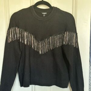 Express Black Fringe Sweater Size XS